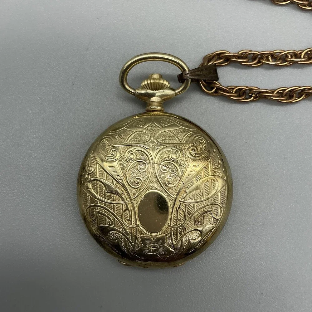 Vintage North Star Watch Pendant Women 36mm Gold Full Hunter Manual Wind Chain